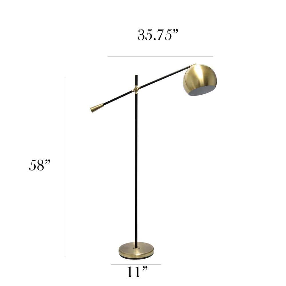 58'' Matte Black and Brass Adjustable Floor Lamp