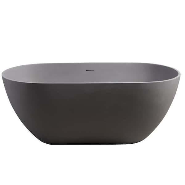 63 in. x 30 in. Stone Resin Solid Surface Freestanding Soaking Bathtub in Matte Gray