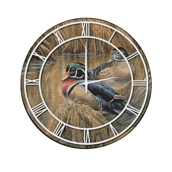 Unbranded "Back Waters Wood Duck" Full Coverage Art and White Numbers Imaged Wall Clock