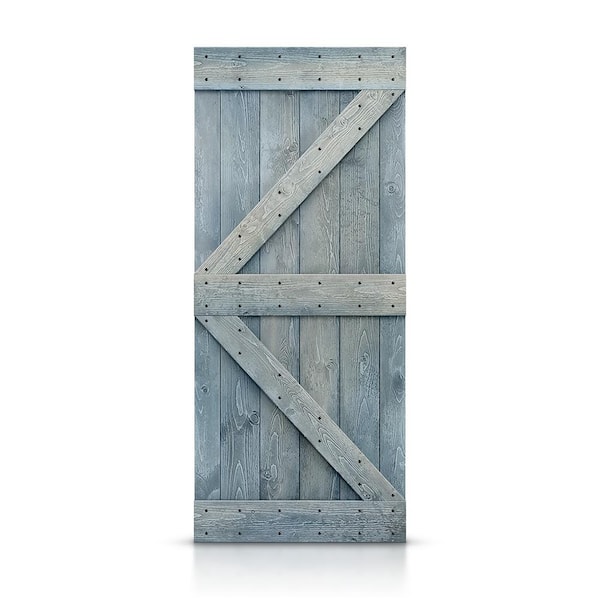 CALHOME K Series 38 in. x 84 in. Pre-Assembled Denim Blue Stained Solid Pine Wood Interior Sliding Barn Door Slab