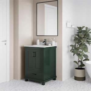 Rion 24 in. Green Bathroom Vanity with White Composite Granite Vanity Top with Ceramic Oval Sink and Backsplash