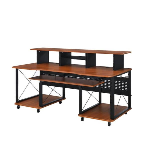 HomeRoots 72 in. Rectangular Brown and Black Manufactured Wood Computer Desk