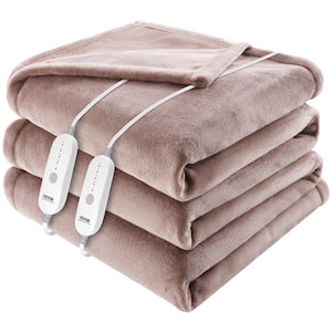 Heated Blanket Electric Throw 100 in. x 90 in. Twin Size Soft Flannel, Sherpa Heating Blanket Electric Blanket, Beige