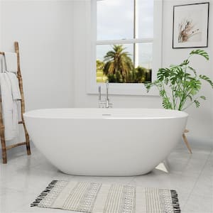 65.15 in. x 29.72 in. Double Slipper Soaking Bathtub with Center Drain in White/Solid Surface Stone