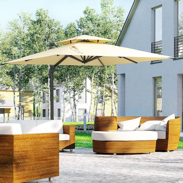 10ft half patio umbrella VAMOP 10 ft. Aluminum Cantilever Market Tilt Half Patio Umbrella in Beige  Durable Construction Easy to Install ZZH102769