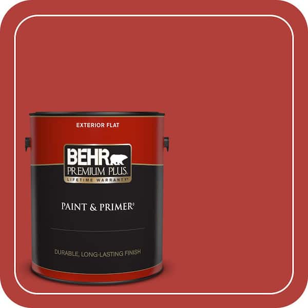 BEHR PREMIUM PLUS 1 gal. #170B-7 Red Tomato Flat Exterior Paint & Primer