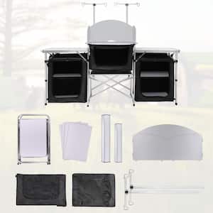 Livingandhome Black Portable Outdoor BBQ Camping Table Kitchen Stand Unit  Storage 1175 x 540 x 1140 mm