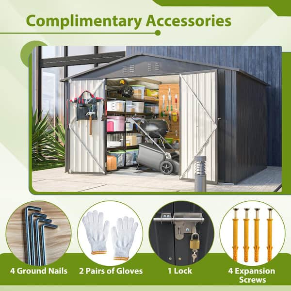 10 ft. W x 8 ft. D Outdoor Storage Metal Shed with Foundation and