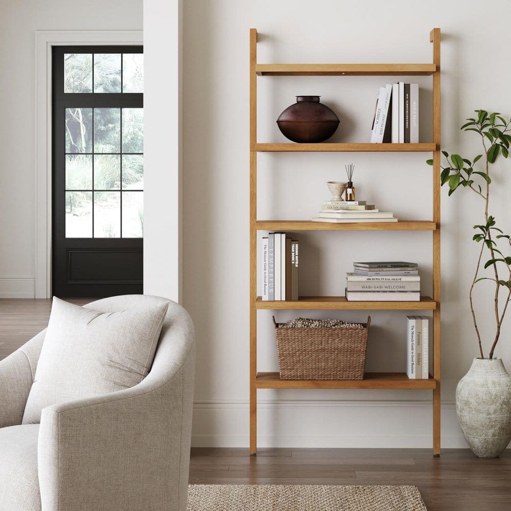 Beacon 72 in. Tall Warm Pine Solid Wood Standard Ladder Bookcase with Solid Wood Frame and Open Back Design