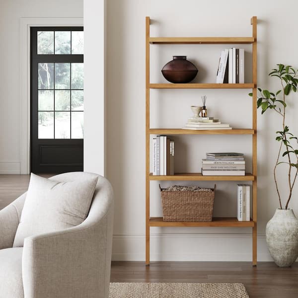 Beacon 72 in. Tall Warm Pine Solid Wood Standard Ladder Bookcase with Solid Wood Frame and Open Back Design