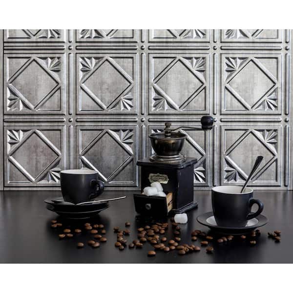 18.5'' x 24.3'' Artnouvo Decorative 3D PVC Backsplash Panels in Crosshatch Silver 9-Pieces