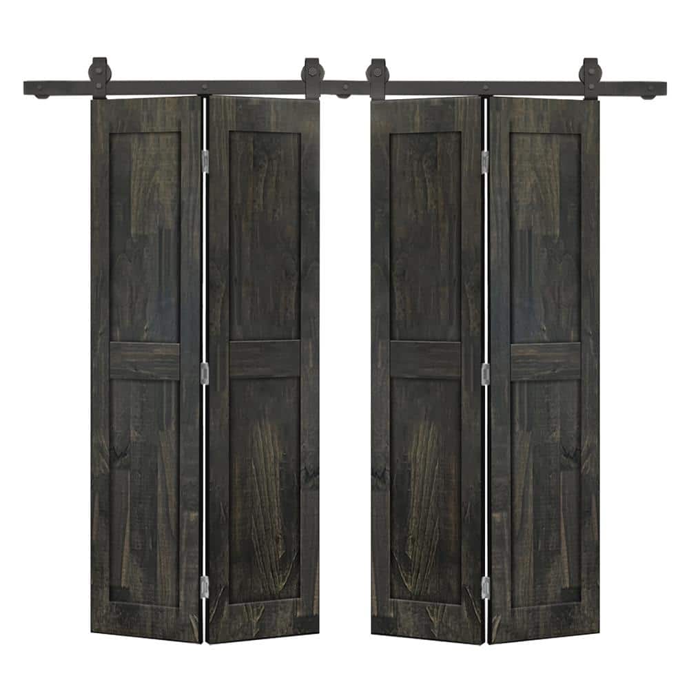 40 in. x 84 in. 2-Panel Shaker Hollow Core Charcoal Black Pine Wood Double Bi-fold Door with Barn Door Hardware Kit price history on PriceWatchPro