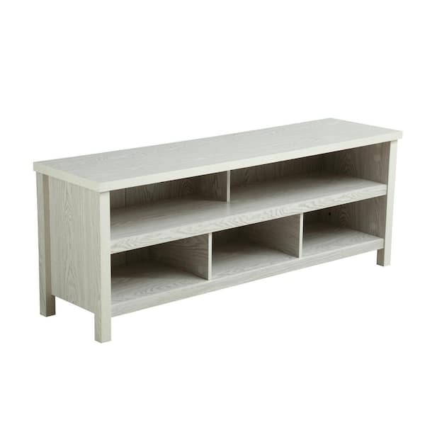 ANGELES HOME 58 in. Wash White TV Stand Console with Open Shelves and Cable Management Holes Fits TV's Up to 58 in.