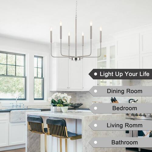 6-light Nickel Candlestick Chandelier for Kitchen with no bulbs included Home