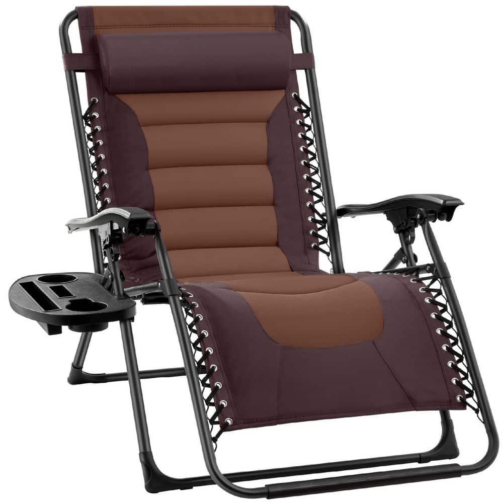 Oversized Padded Zero Gravity Brown/Caramel Metal Reclining Outdoor Lawn Chair with Side Tray price history on PriceWatchPro