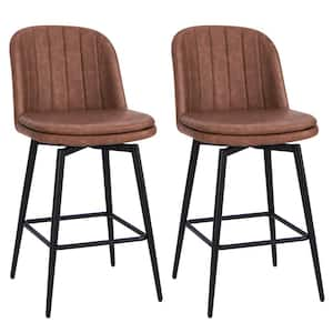 27 in. Brown Metal Swivel Bar Stool with Padded Seat and Footrest (Set of 2 )