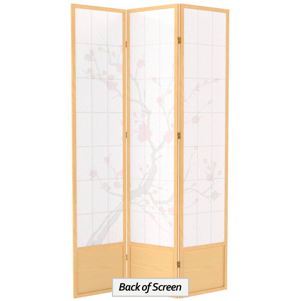 Natural Cherry Blossom Shoji 3-Panel Room Divider