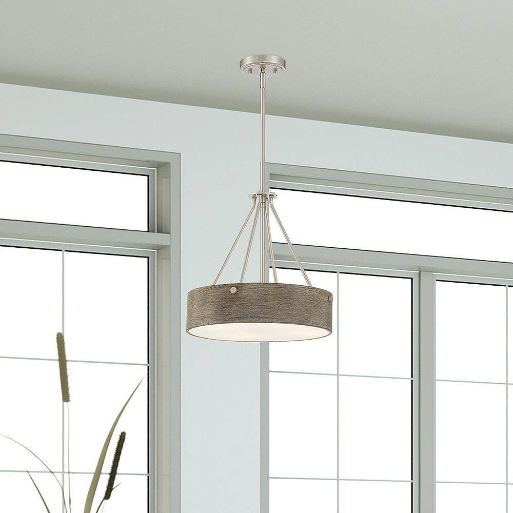 Erba 60-Watt 3-Light Brushed Nickel Transitional Pendant Light with Grey Wood Shade and No Bulbs Included price history on PriceWatchPro