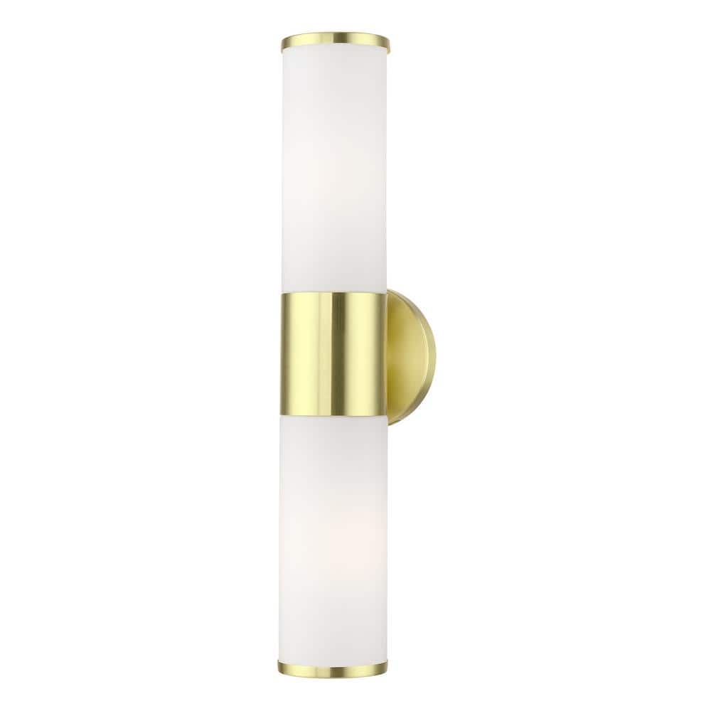 Crestmoor 18.5 in. 2-Light Satin Brass ADA Vanity Light with Satin Opal White Glass