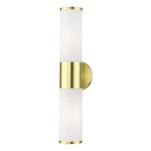 Crestmoor 18.5 in. 2-Light Satin Brass ADA Vanity Light with Satin Opal White Glass