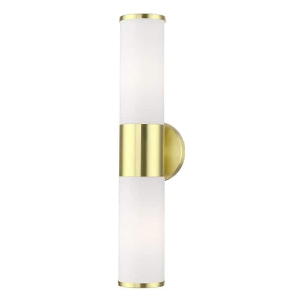 AVIANCE LIGHTING Crestmoor 18.5 in. 2-Light Satin Brass ADA Vanity Light with Satin Opal White Glass