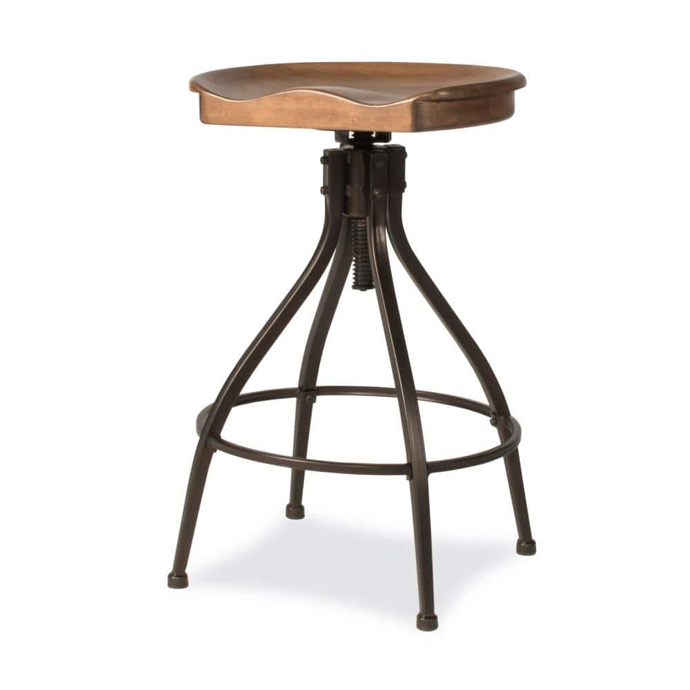 Worland Adjustable Brown Metal and Wood Swivel Bar Stool