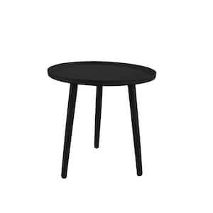 Round Black Wood 15.7 in. H Outdoor Coffee Table with Wood Tabletop