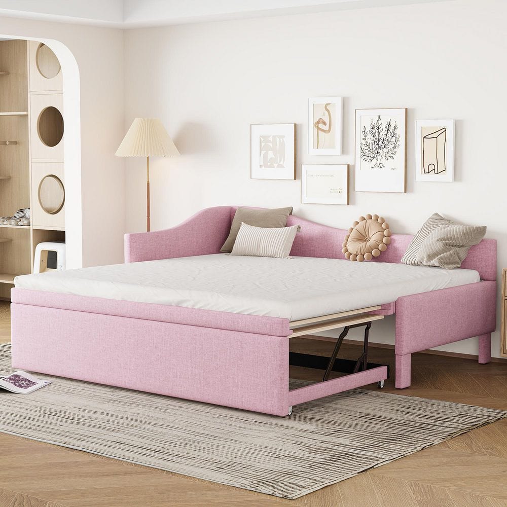 Pink Twin Daybed with L-Shaped Upholstered and Pop Up Trundle price history on PriceWatchPro