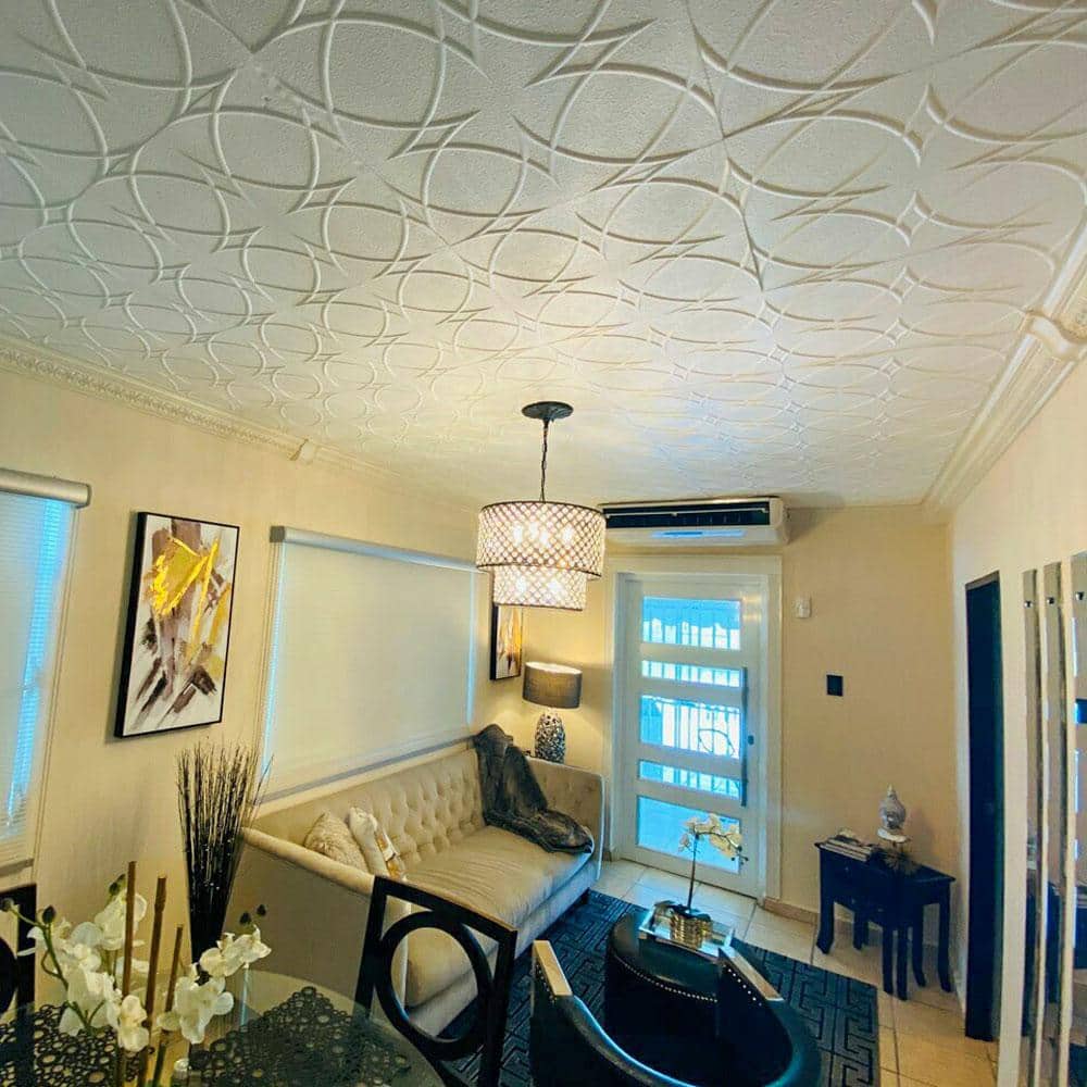 Moss Gray Polystyrene Textured Glue-up Ceiling Tile Set
