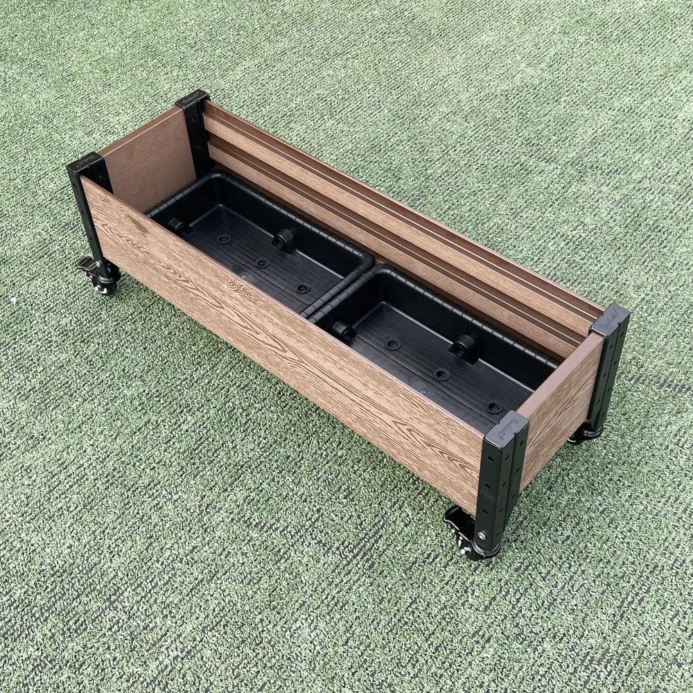 Brown Composite Rolling Planter Box with Black Frame