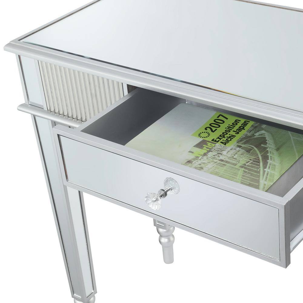 Elegant French Country Mirrored Desk with Silver Accents and Storage