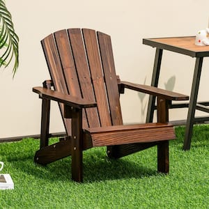 Kid's Brown Wood Adirondack Chair Patio High Backrest Arm Rest 110 lbs. Capacity Coffee