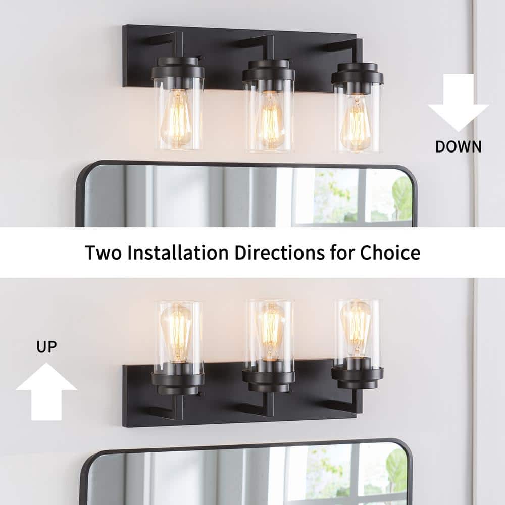 Black Cylinder 3-Light Dimmable Outdoor Vanity Light