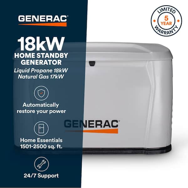 18kW Air-Cooled Auto Start on Natural Gas or Propane Whole House Generator with Smart Mobile Monitoring