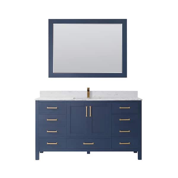 ROSWELL Shannon 60 in. Bath Vanity in Royal Blue with Composite Vanity Top in White with White Basin and Mirror