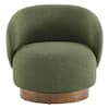 Spruce & Spring Noah Green Performance Fabric Swivel Accent Chair Modern Upholstered Round Barrel Arm Chair for Bedroom or Living Room SSAC72950-SD662-09