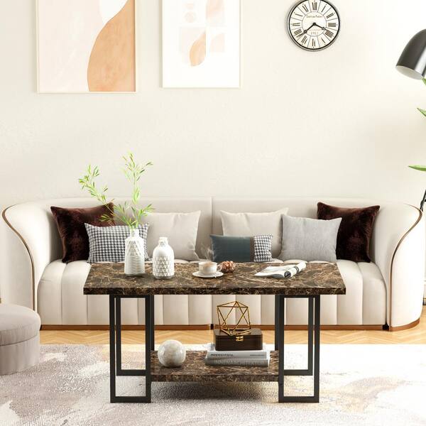 Details about   2-Tier Metal Frame Cocktail Coffee Table Faux Marble Rectangular Accent Living 