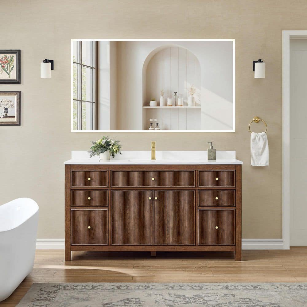 Pendry 60 in. Single Freestanding Dark Walnut Bath Vanity with White Cultured Marble Top price history on PriceWatchPro