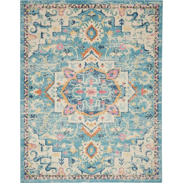 Passion Ivory/Light Blue 8 ft. x 10 ft. Persian Vintage Area Rug