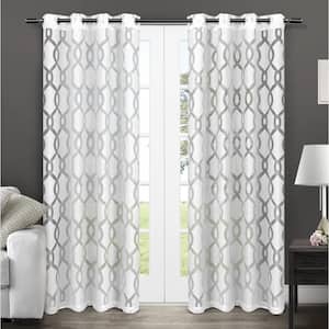 Rio Winter White Trellis Sheer Grommet Top Curtain, 54 in. W x 108 in. L (Set of 2)