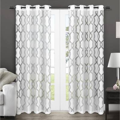 Winter White Trellis Grommet Sheer Curtain - 54 in. W x 84 in. L (Set of 2)