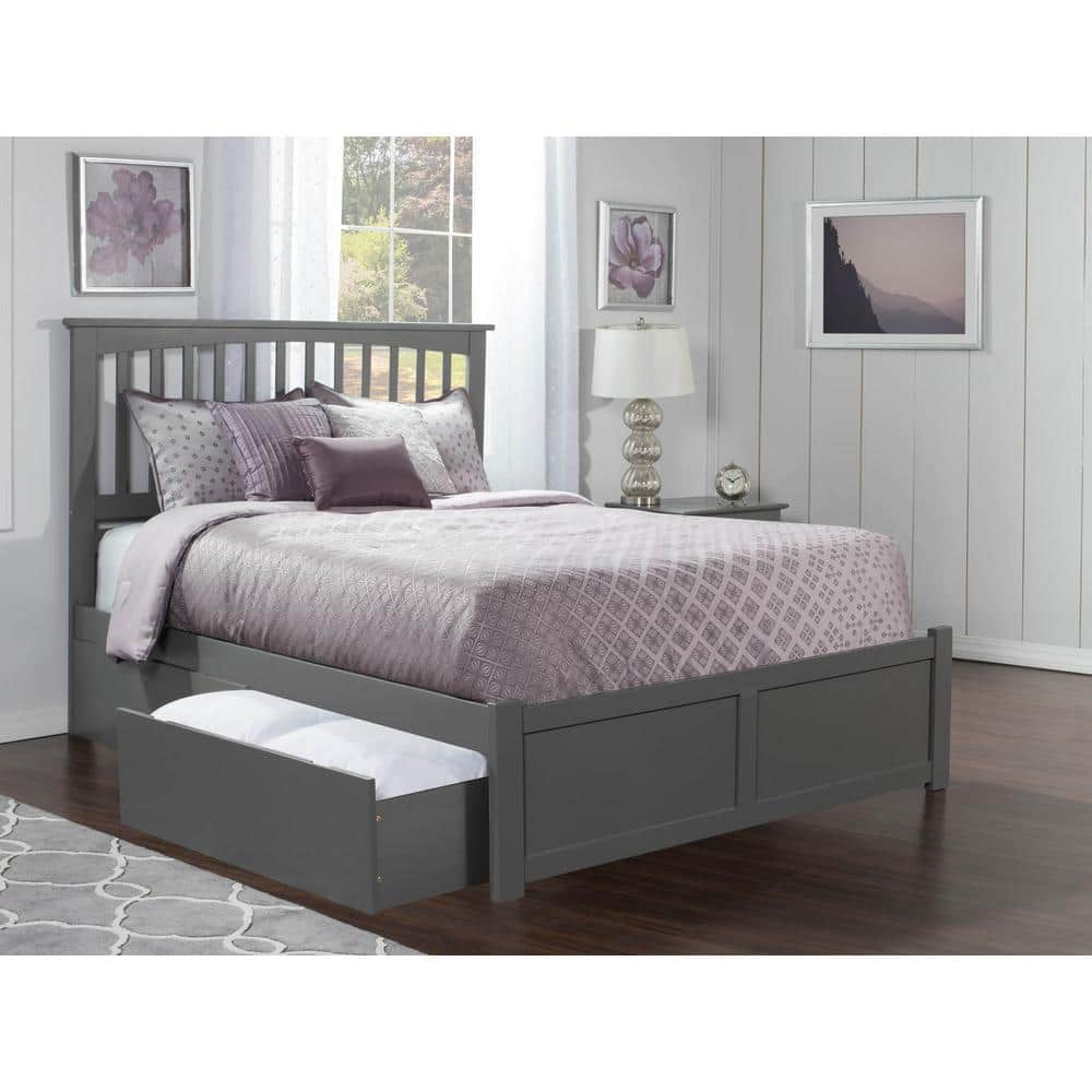 AFI Mission Grey King Solid Wood Storage Platform Bed with Flat Panel ...