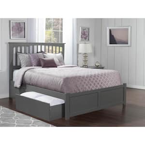 Mission Grey King Solid Wood Storage Platform Bed with Flat Panel Foot Board and 2 Bed Drawers