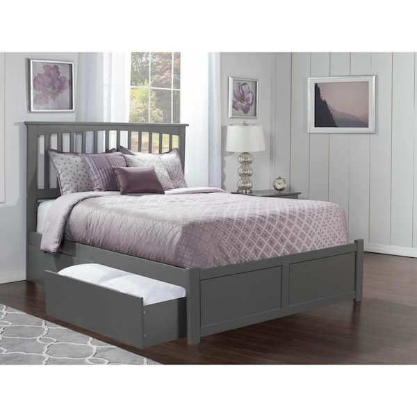 AFI Mission Grey King Solid Wood Storage Platform Bed with Flat Panel Foot Board and 2 Bed Drawers