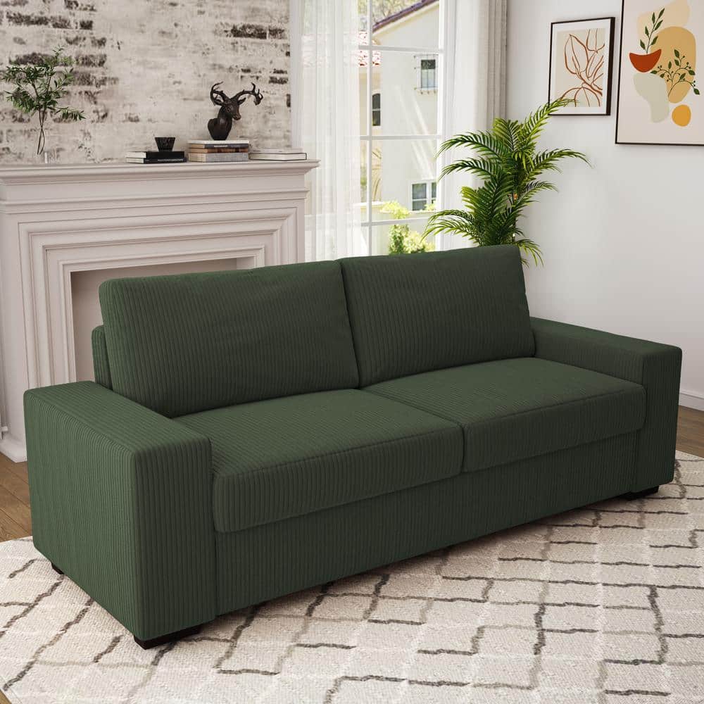 Uixe 80 in. Square Arm Corduroy Fabric Upholstered Rectangle 2
