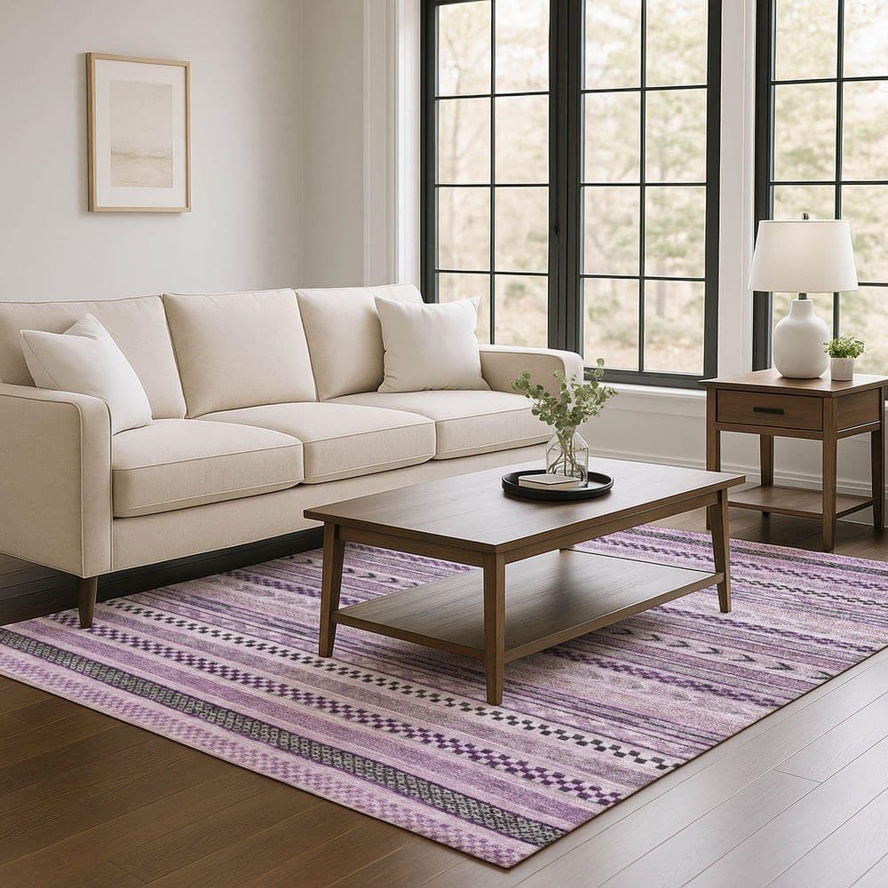 Mayfield Premium Machine Washable Abstract AMF1625 Plum 3 ft. x 5 ft. Area Rug price history on PriceWatchPro