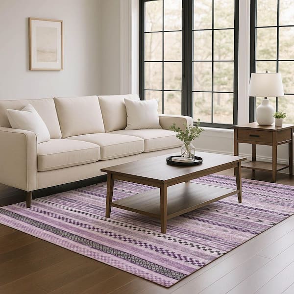 Mayfield Premium Machine Washable Abstract AMF1625 Plum 3 ft. x 5 ft. Area Rug