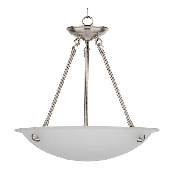 Cambridge 3-Light Satin Steel Chandelier with Etched Acid Wash Glass Shade