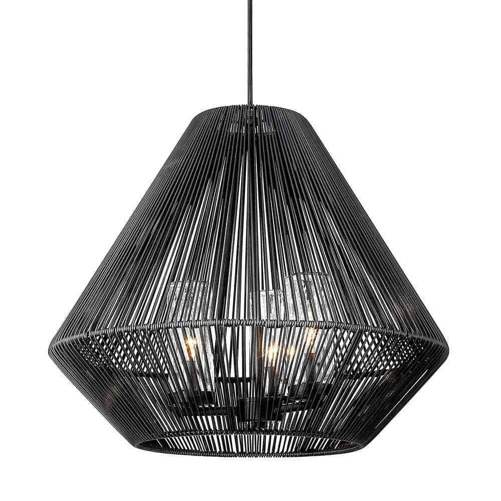 Valentina 18.25 in. 3-Light Natural Black and Matte Black Wicker Dimmable Outdoor Pendant Light price history on PriceWatchPro