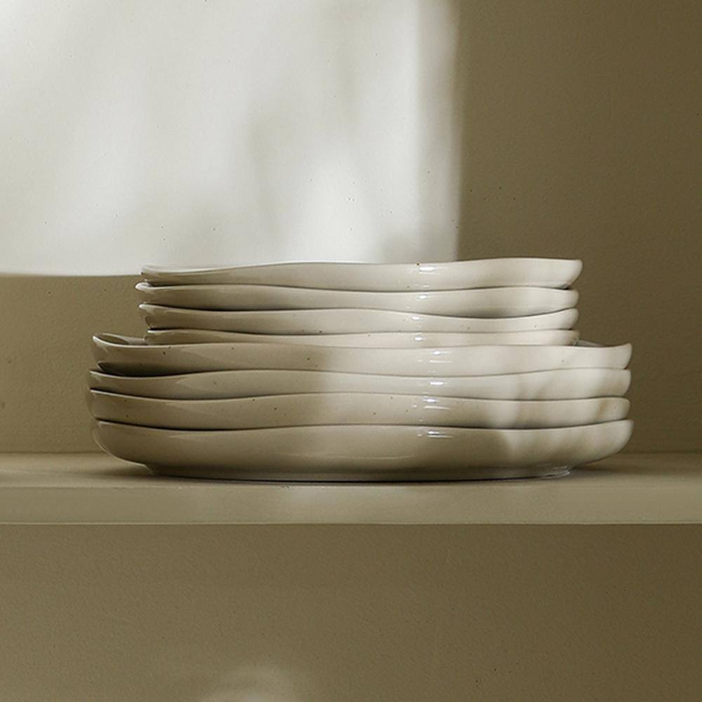 Beige Ceramic Embossed Dinner Plates Set for Four